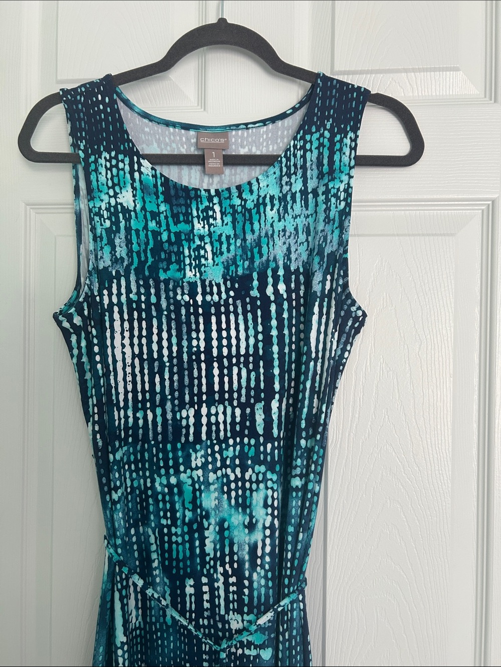 Chico's Teal and Navy Abstract Print Sleeveless Maxi Dress